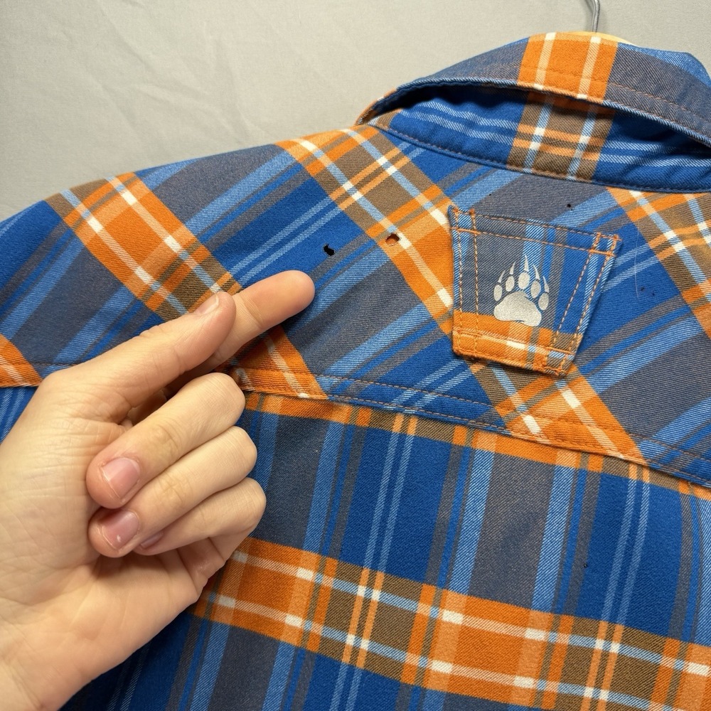 Alaskan Hardgear Duluth Trading Shirt Mens Medium Orange Blue Flannel Camp Gorp - Picture 7 of 12